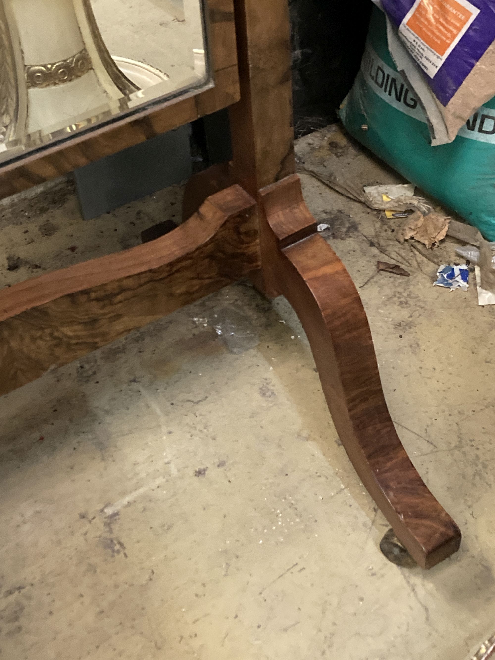 A 1920s walnut cheval mirror, width 54cm, height 164cm